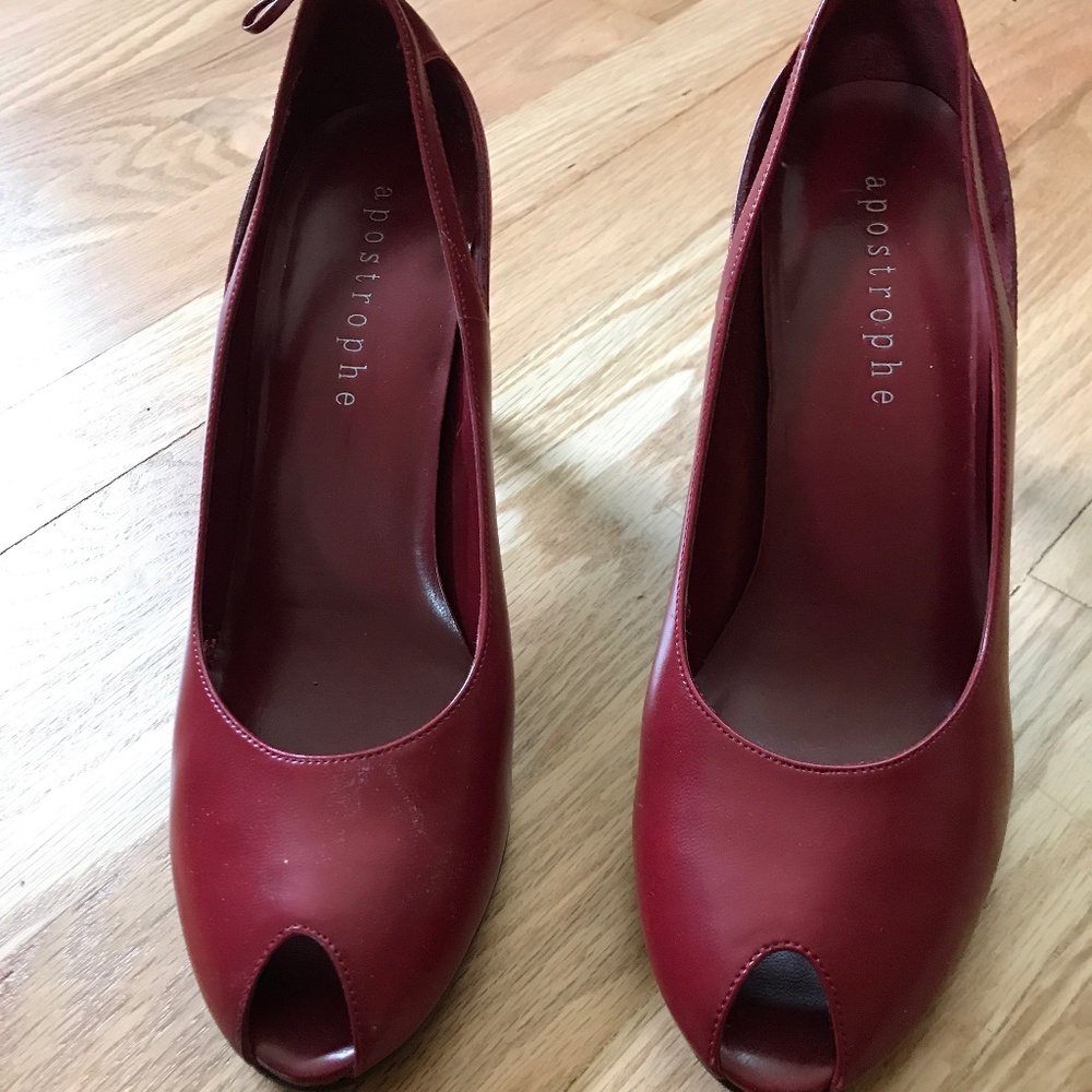 Red dress shoes with 3.5" heel